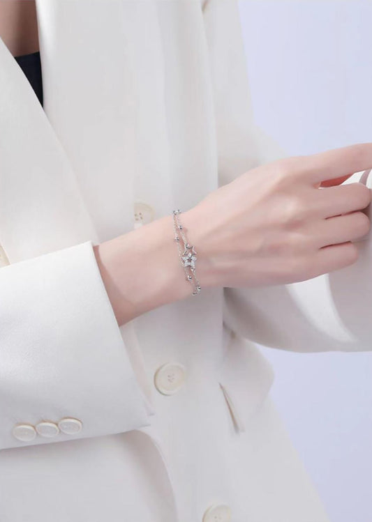 925 Sterling Silver Layered Zirconium Diamonds Star Bracelet - fabufabu design store