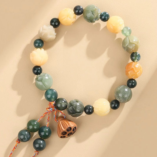 Handmade Water Grass Agate Lotus Style Bodhi Bracelet - fabufabu design store