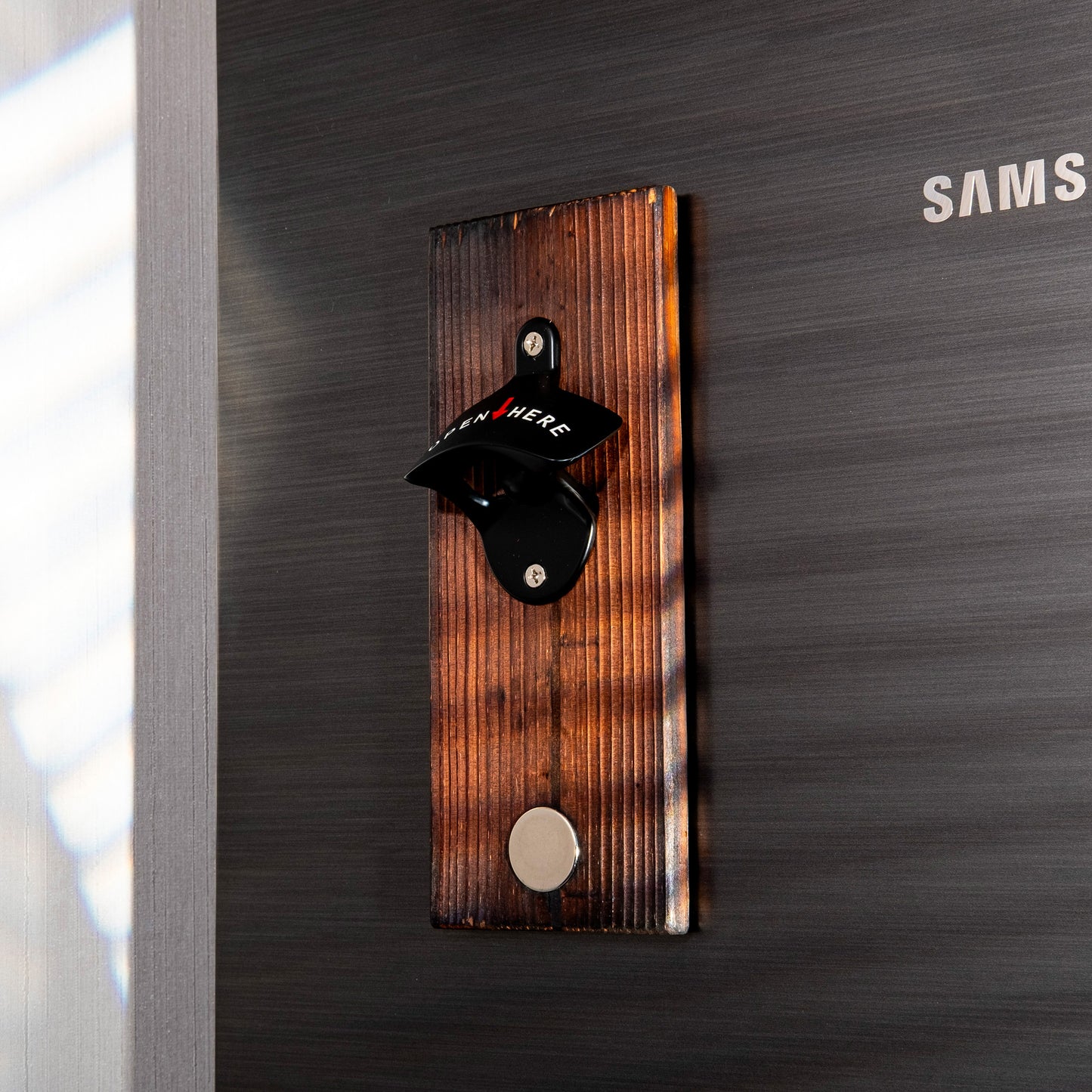 Beer Bottle Opener Wall Mounted with Magnetic Cap Catcher