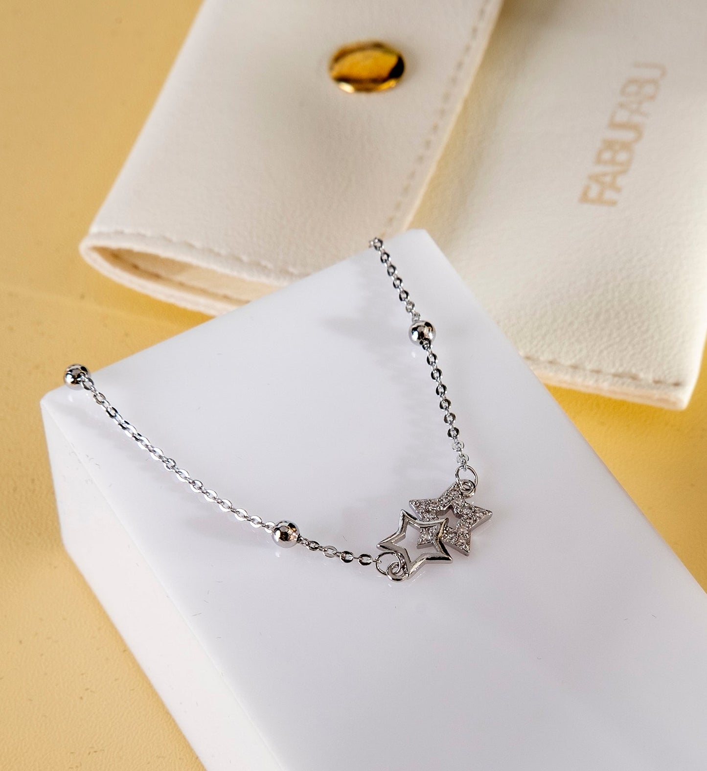 925 Sterling Silver Layered Zirconium Diamonds Star Bracelet - fabufabu design store