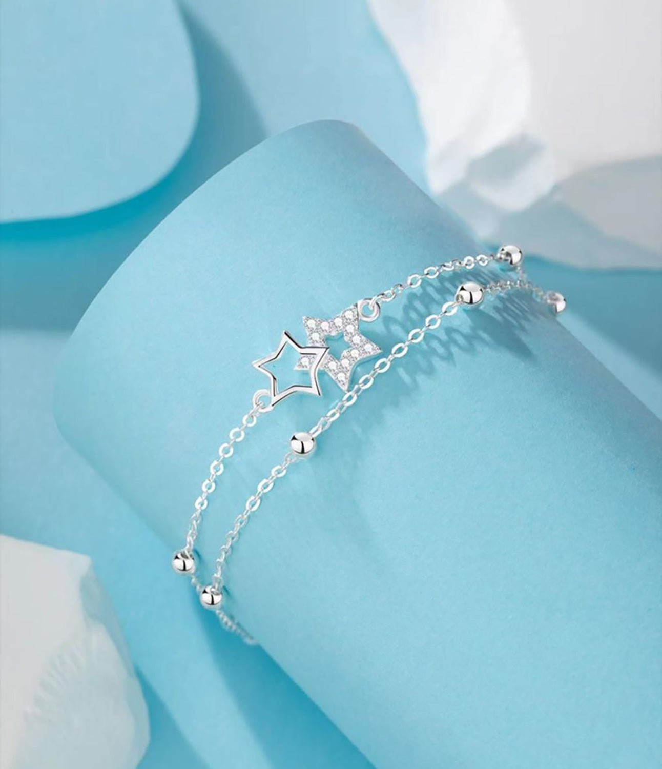 925 Sterling Silver Layered Zirconium Diamonds Star Bracelet - fabufabu design store