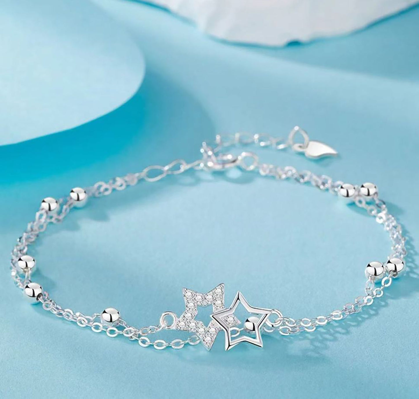 925 Sterling Silver Layered Zirconium Diamonds Star Bracelet - fabufabu design store