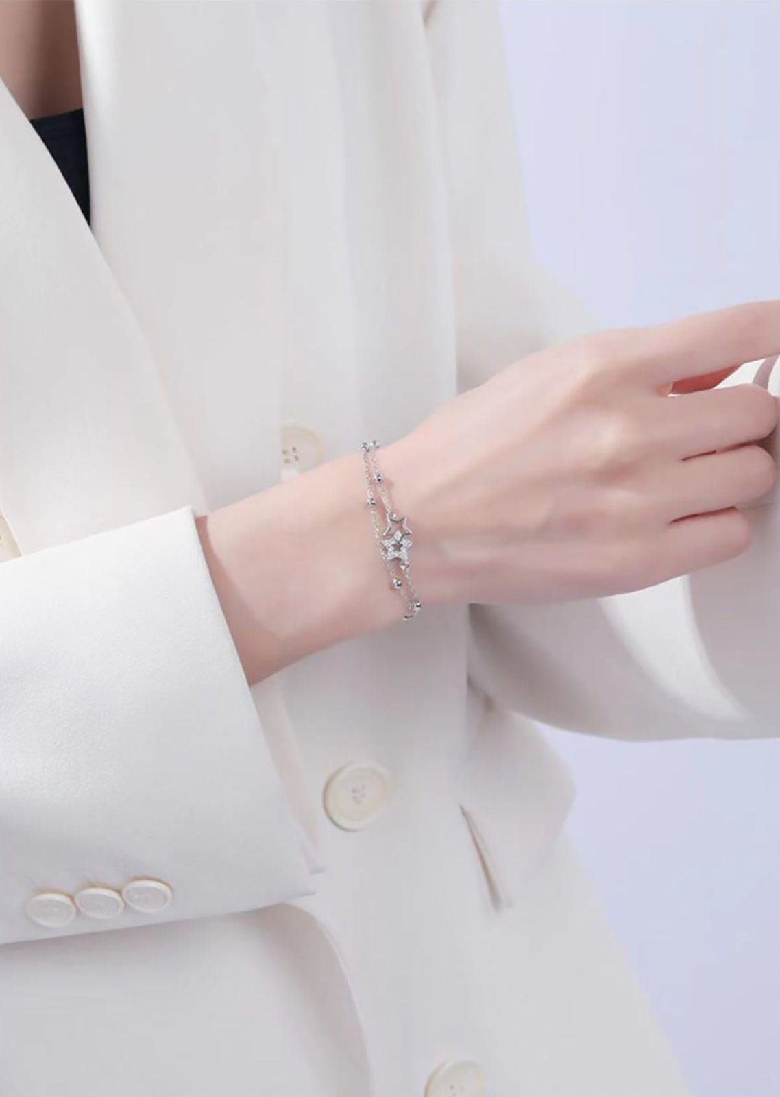 925 Sterling Silver Layered Zirconium Diamonds Star Bracelet - fabufabu design store