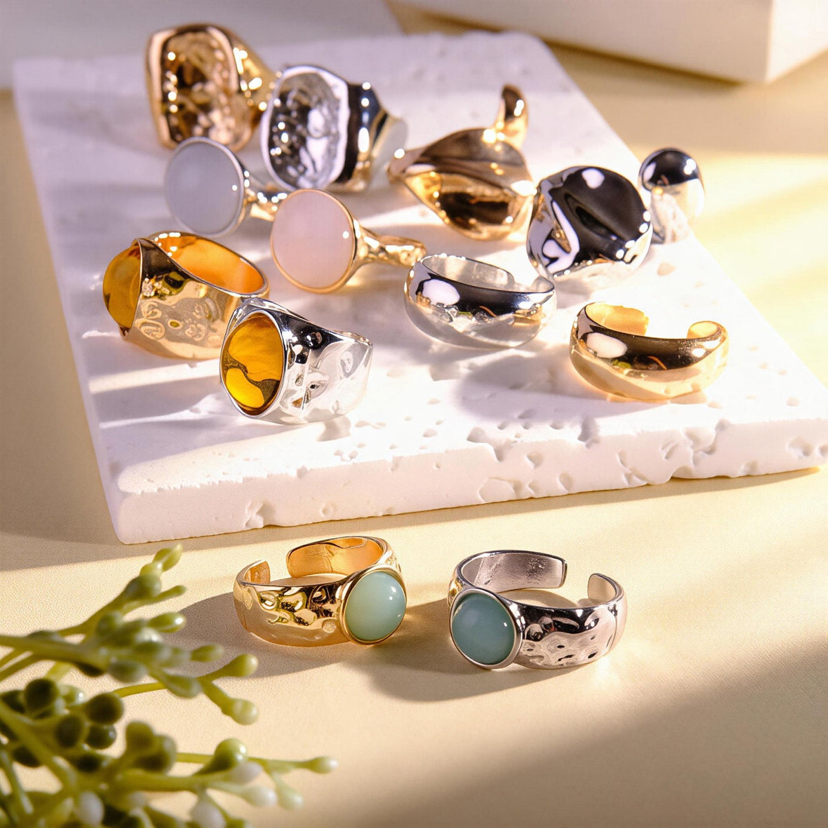 Boho Bohemian Hippie Antique Gold Silver Alloy Resin Gem Stone Rings Jewelry for Women - fabufabu design store