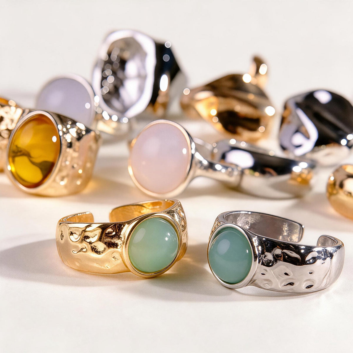 Boho Bohemian Hippie Antique Gold Silver Alloy Resin Gem Stone Rings Jewelry for Women - fabufabu design store