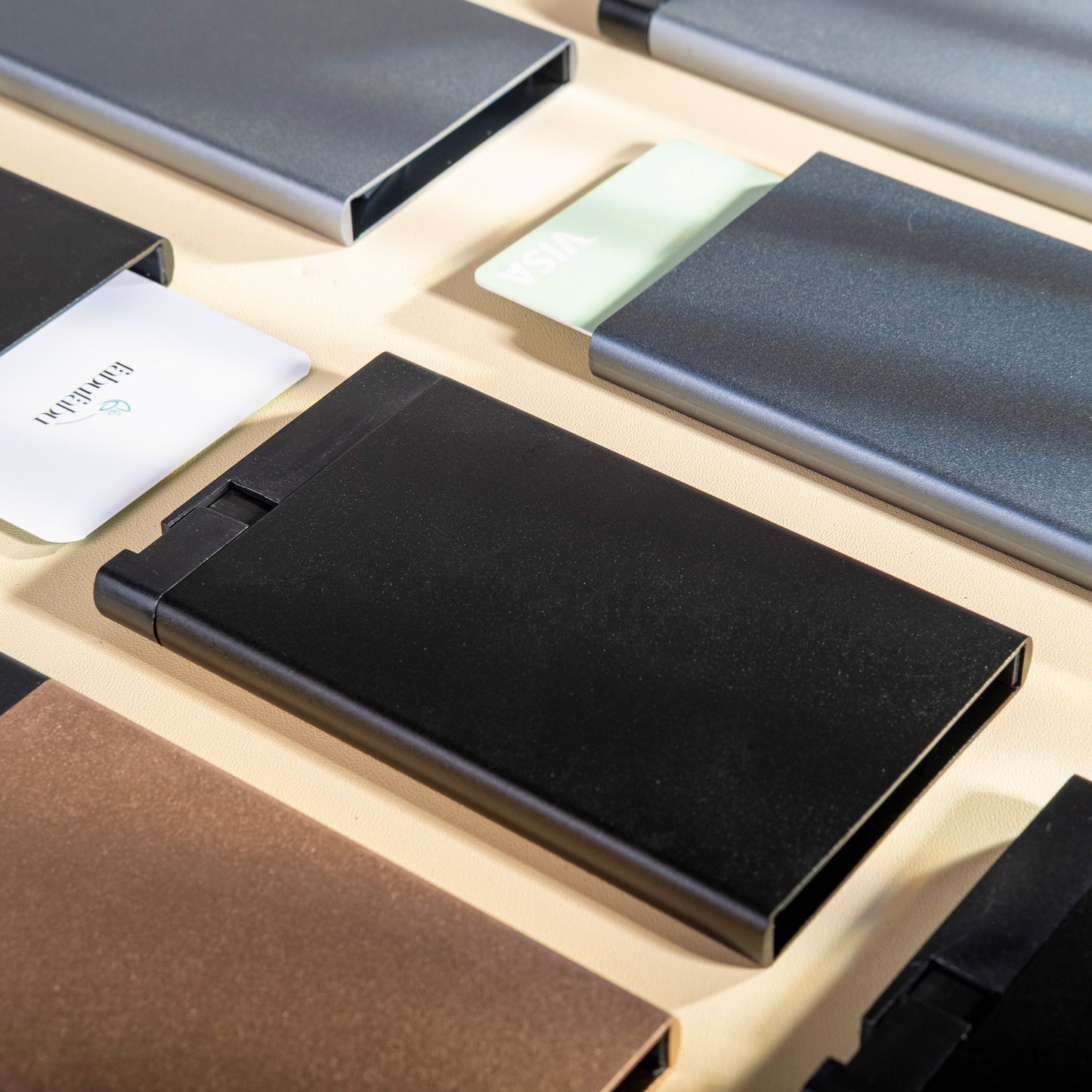 Black RFID blocking aluminium wallet for credit cards, compact RFID wallet by fabufabu design store.