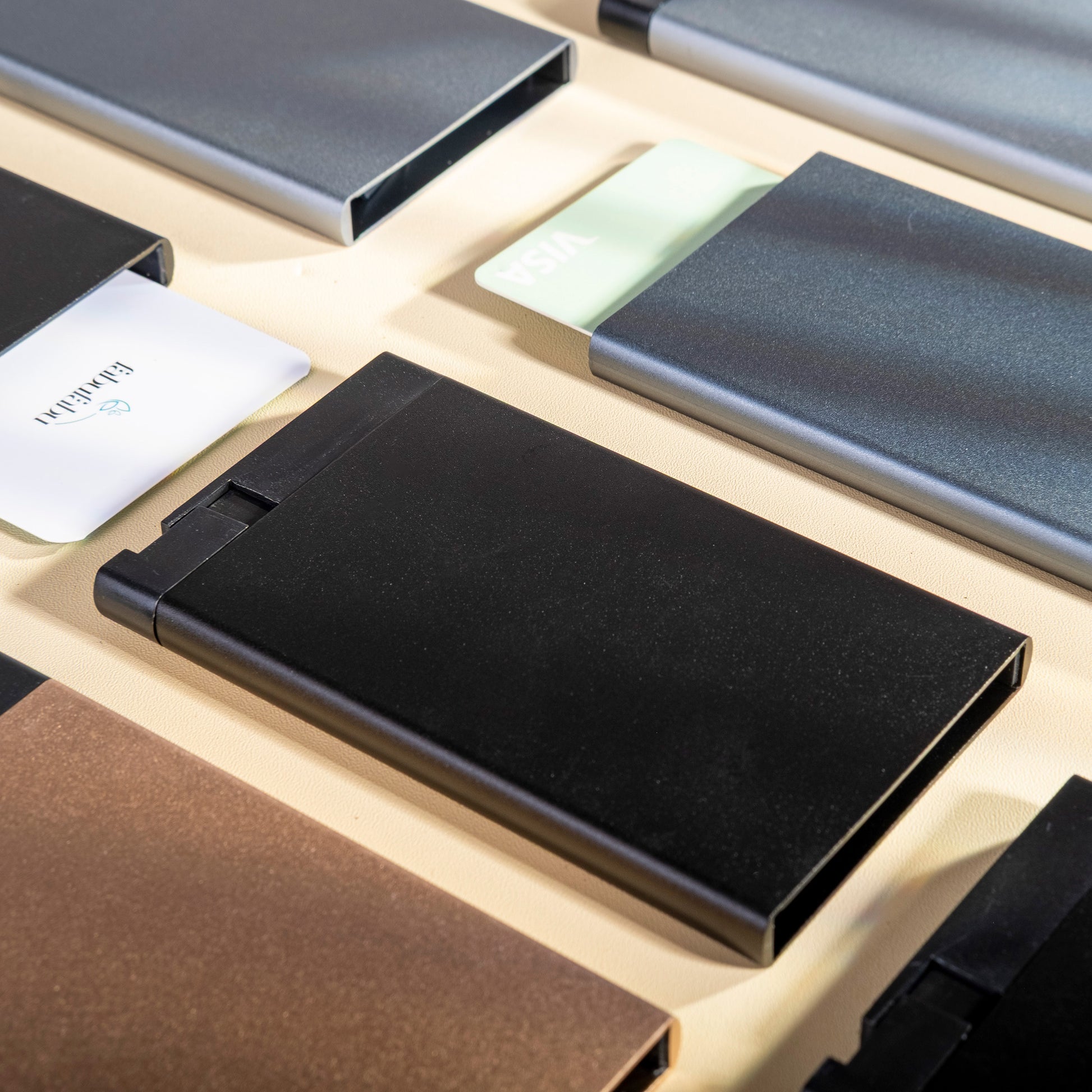 Black RFID blocking aluminium wallet for credit cards, compact RFID wallet by fabufabu design store.