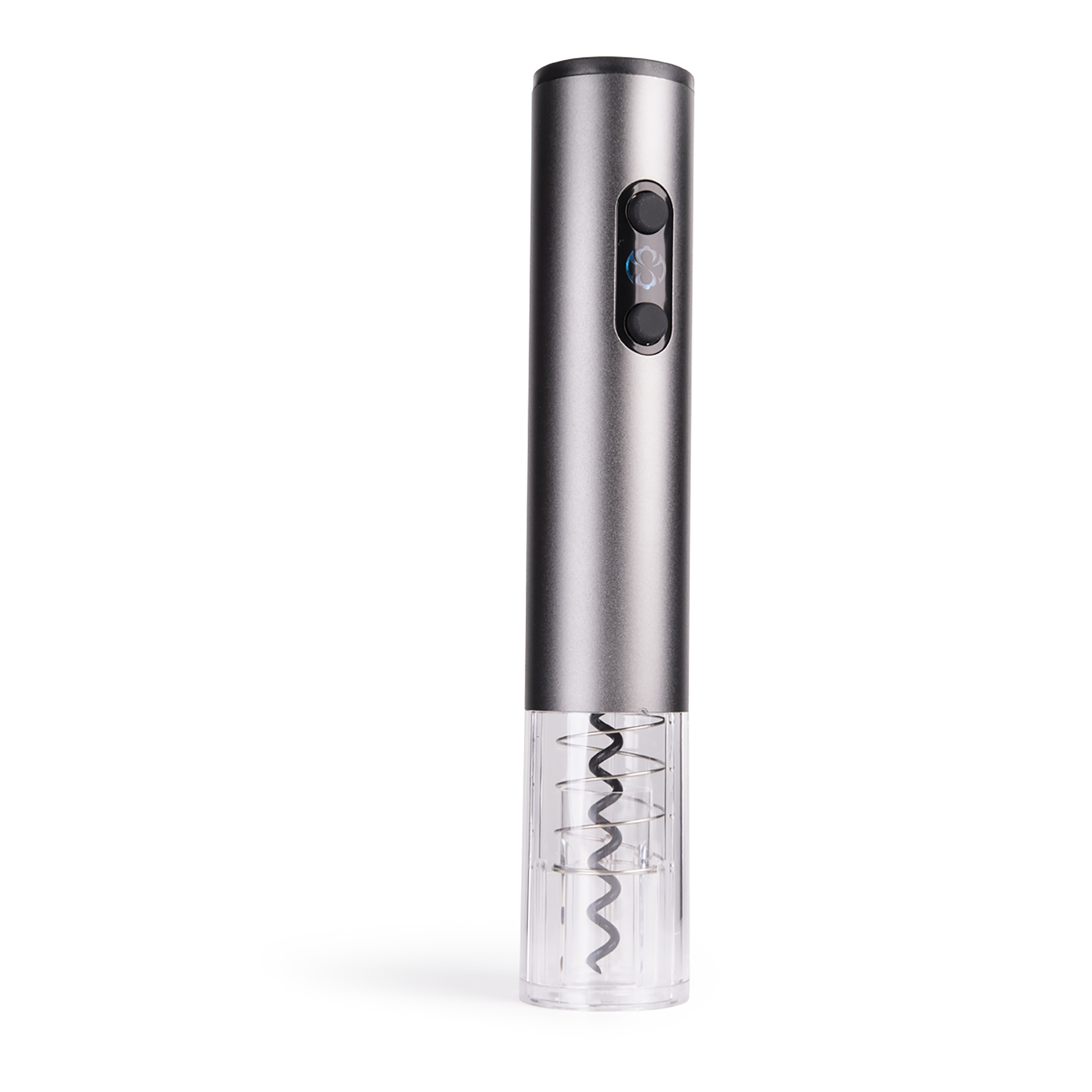 Silver electric wine opener on a white background