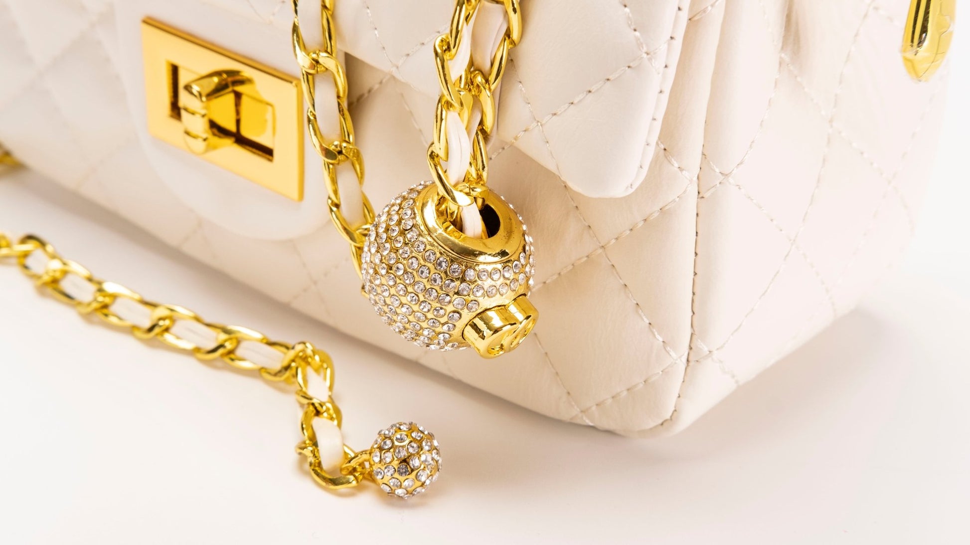 Cowhide leather gold ball chain handbag - fabufabu design store