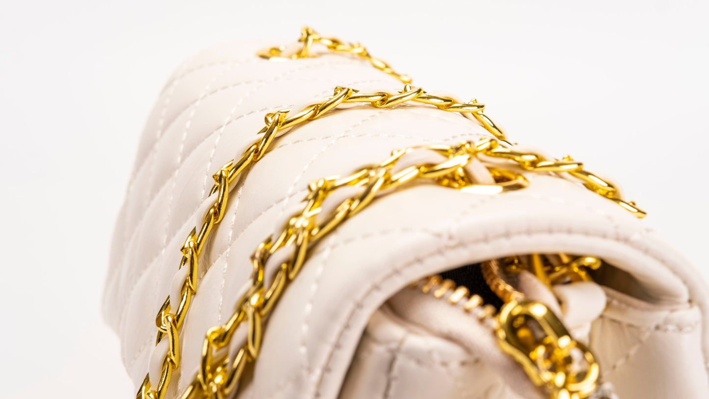 Cowhide leather gold ball chain handbag - fabufabu design store