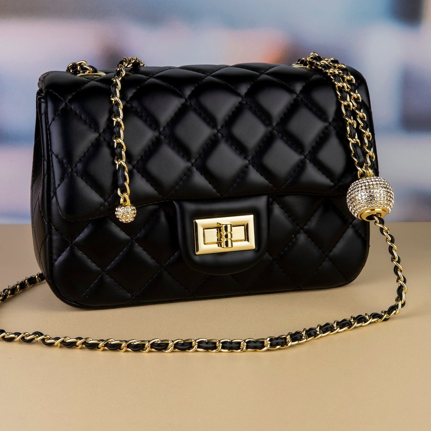 Cowhide leather gold ball chain handbag - fabufabu design store