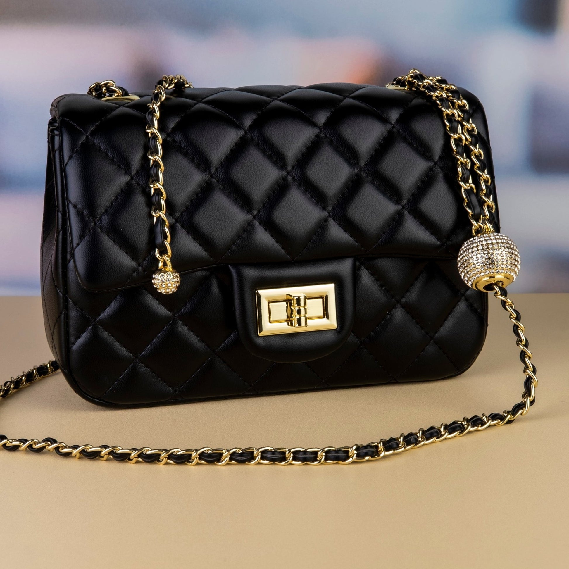 Cowhide leather gold ball chain handbag - fabufabu design store