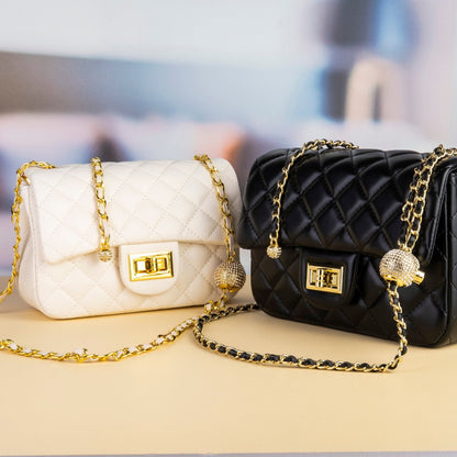 Cowhide leather gold ball chain handbag - fabufabu design store