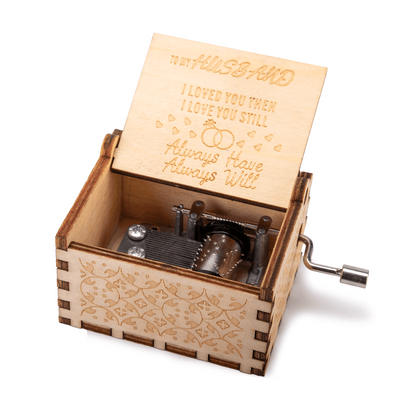 Engraved Vintage Hand Cranked Wooden Music Box - fabufabu design store