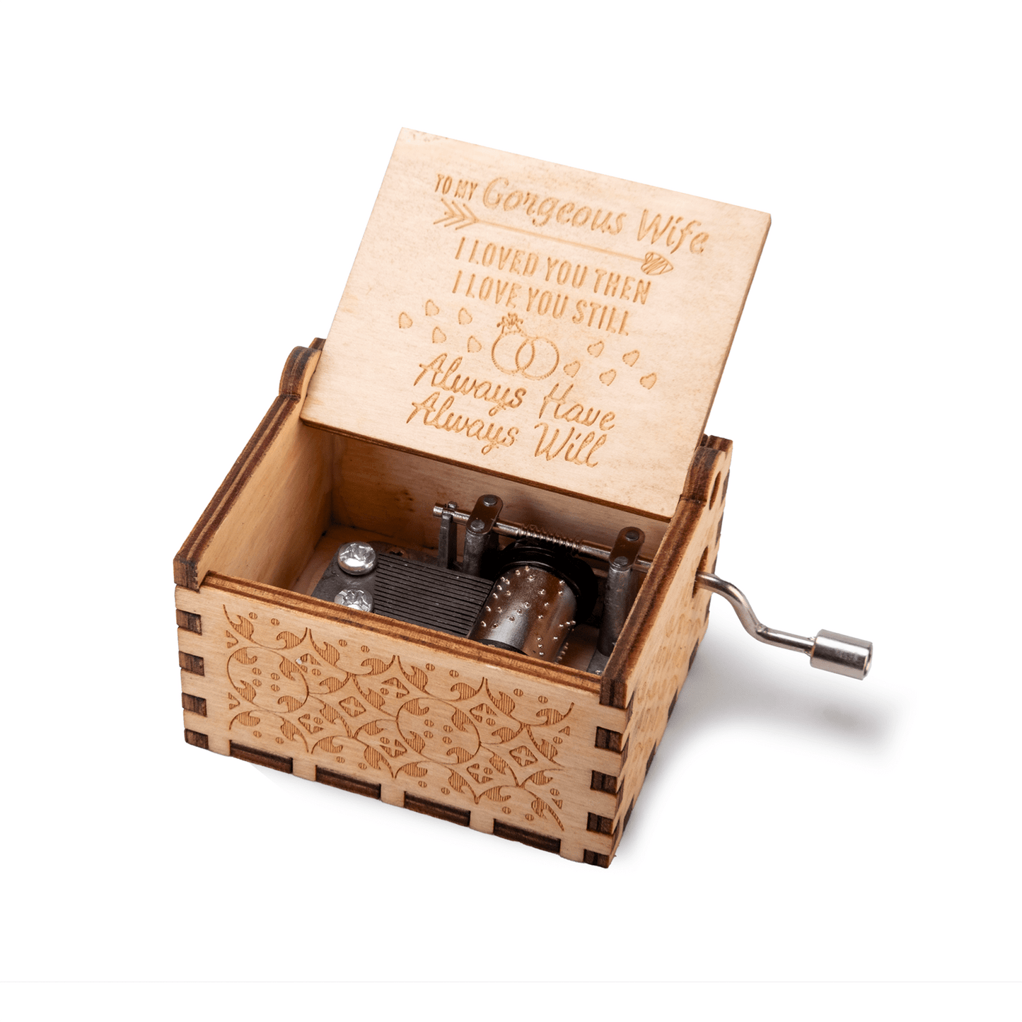 Engraved Vintage Hand Cranked Wooden Music Box - fabufabu design store