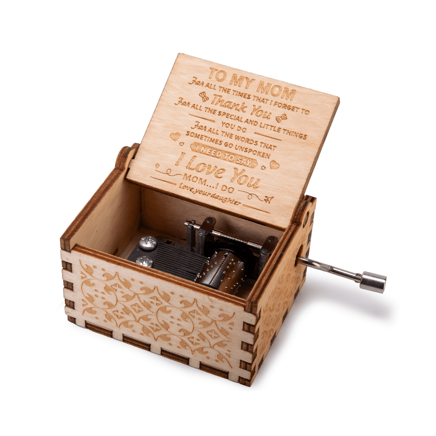 Engraved Vintage Hand Cranked Wooden Music Box - fabufabu design store