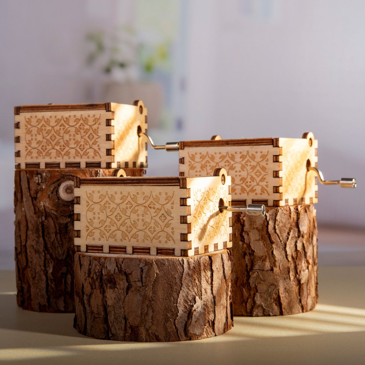 Engraved Vintage Hand Cranked Wooden Music Box - fabufabu design store