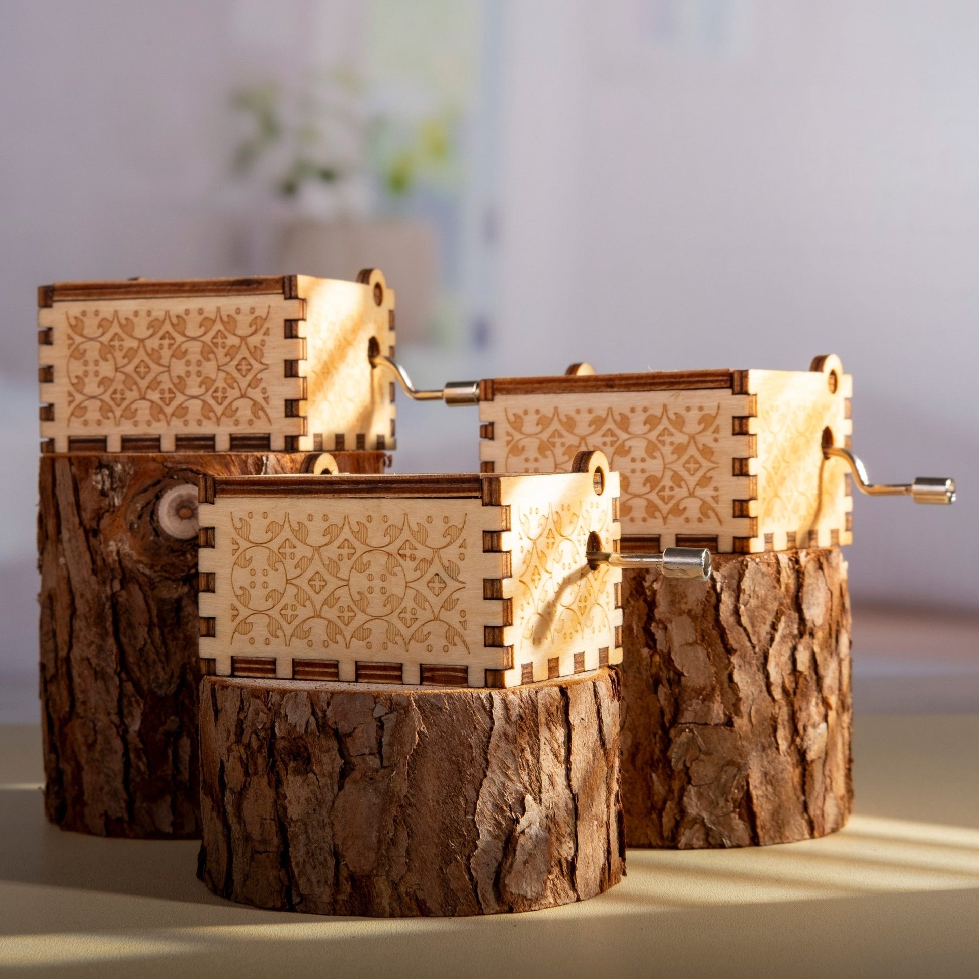 Engraved Vintage Hand Cranked Wooden Music Box - fabufabu design store