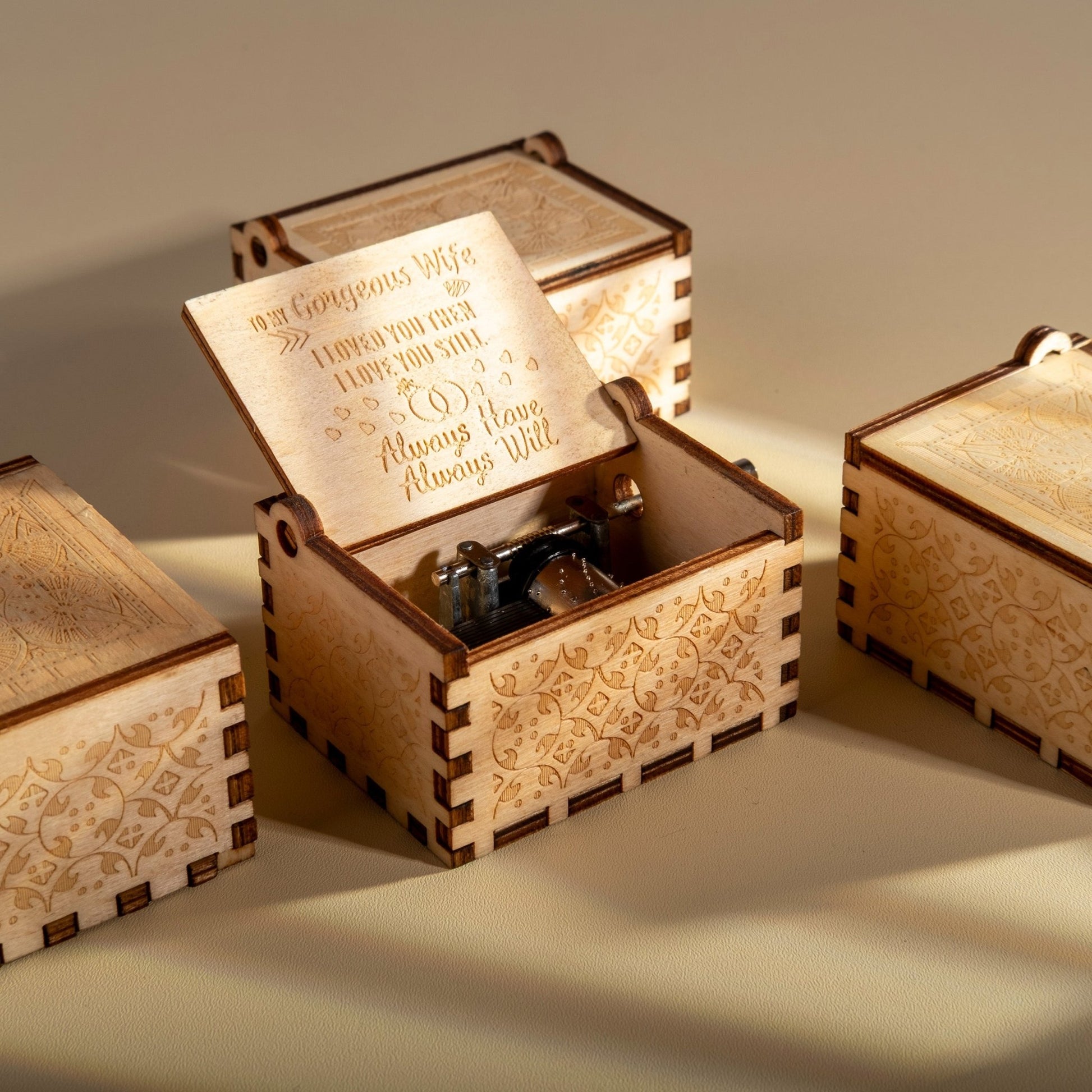 Engraved Vintage Hand Cranked Wooden Music Box - fabufabu design store