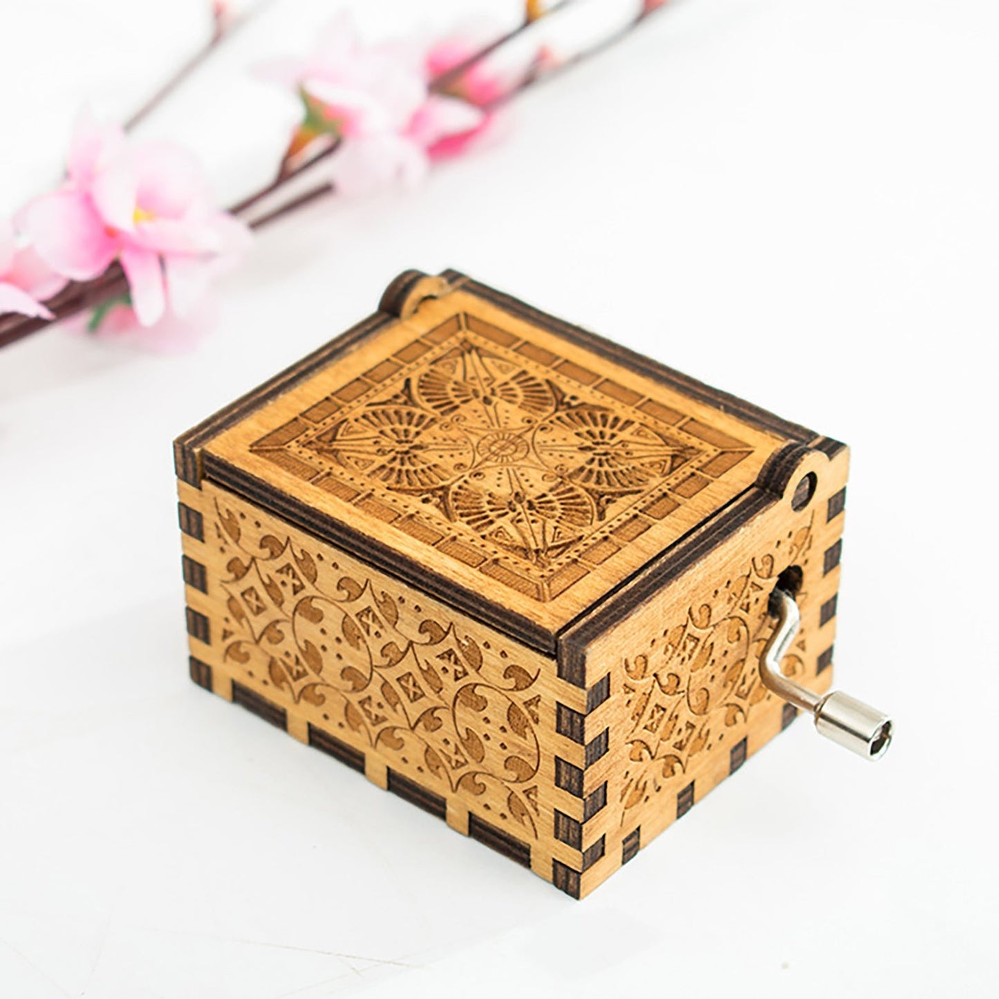 Engraved Vintage Hand Cranked Wooden Music Box - fabufabu design store