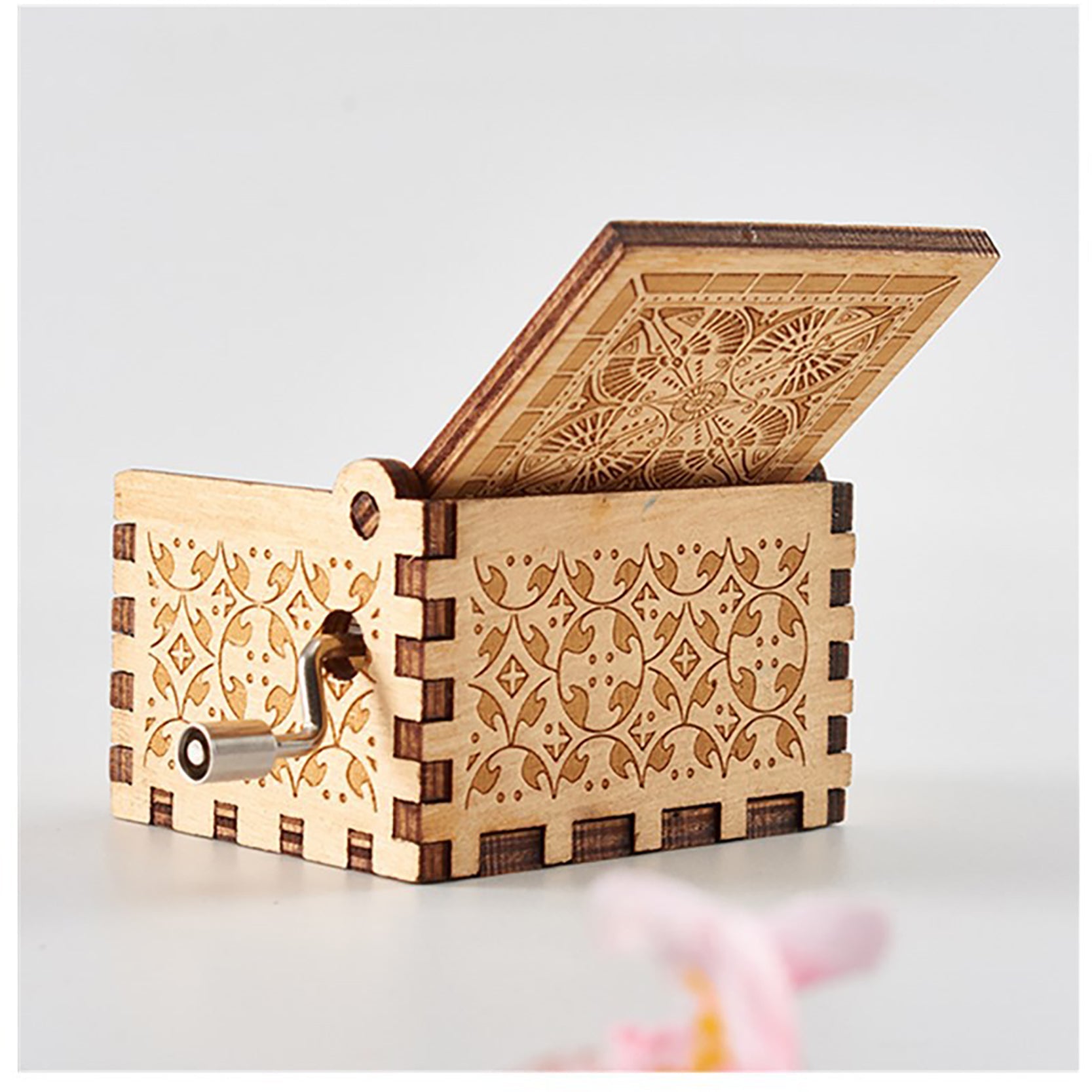 Engraved Vintage Hand Cranked Wooden Music Box - fabufabu design store