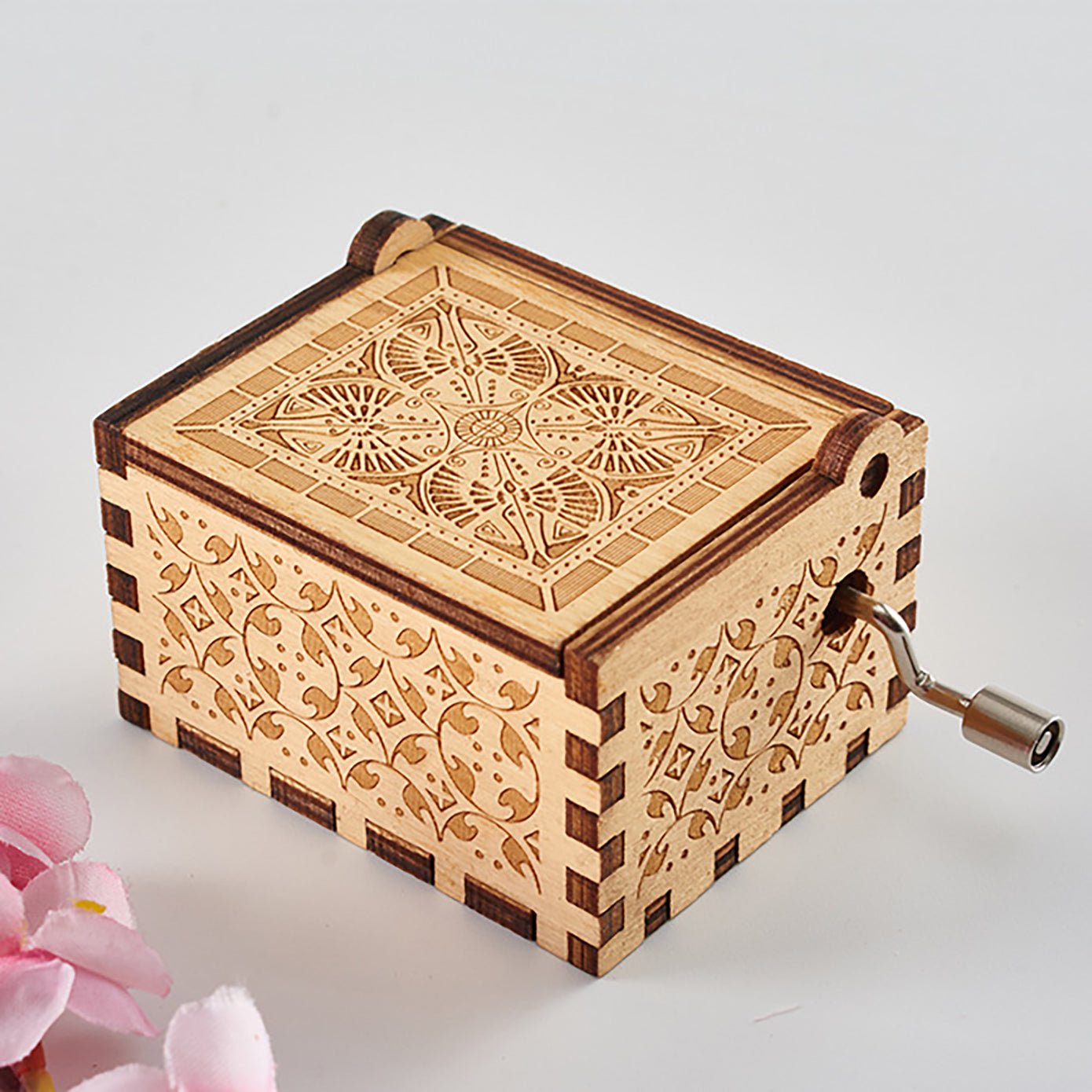 Engraved Vintage Hand Cranked Wooden Music Box - fabufabu design store
