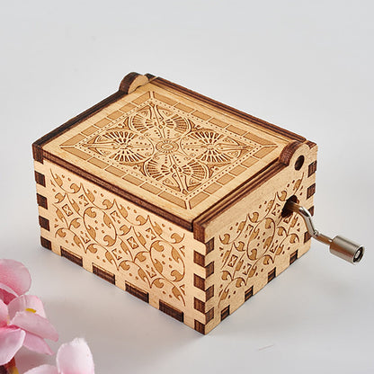 Engraved Vintage Hand Cranked Wooden Music Box - fabufabu design store