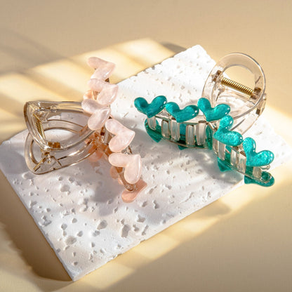 Fabufabu 2-piece bundle set of Korean style heart-shaped hair clip blue & pink colour - fabufabu design store