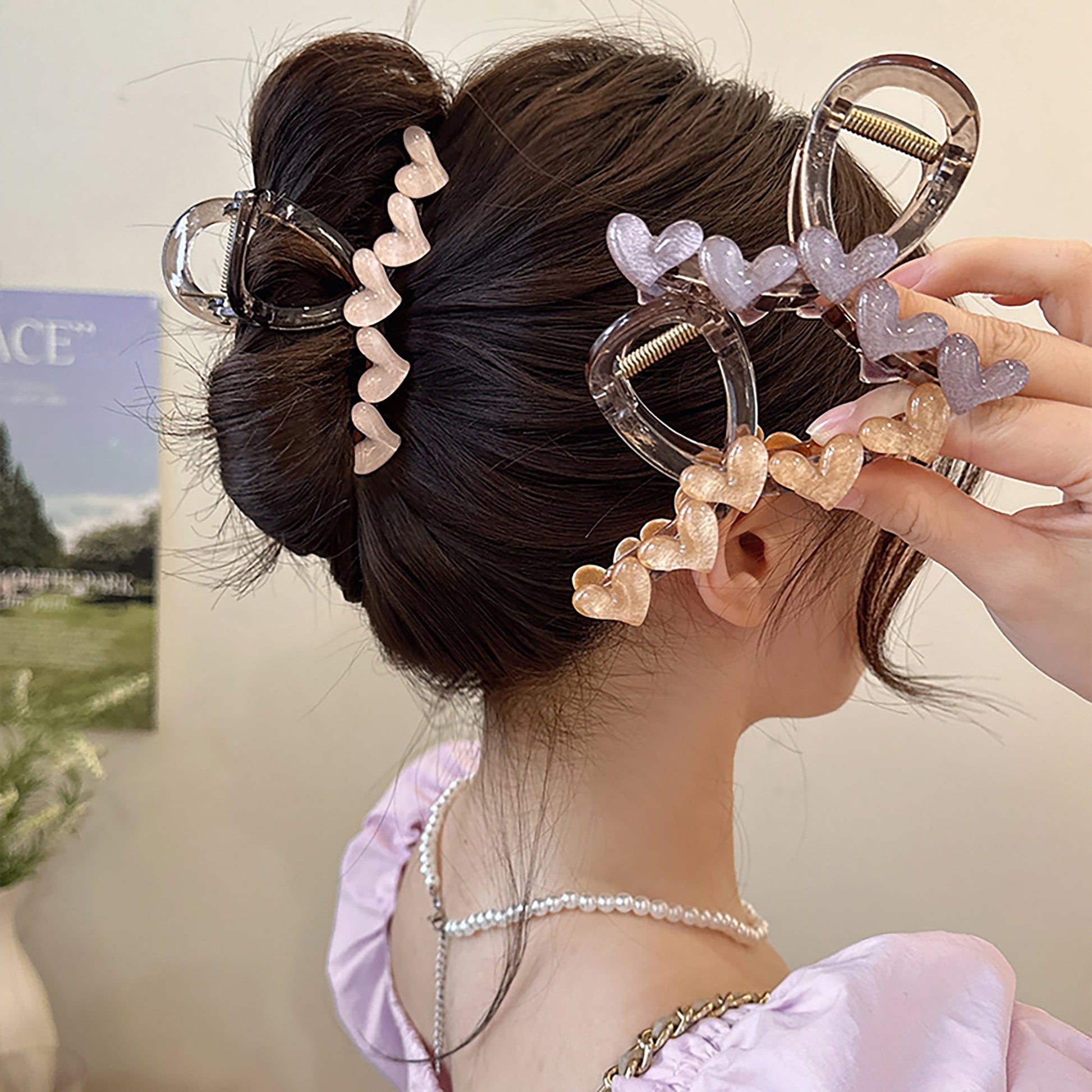 Fabufabu 2-piece bundle set of Korean style heart-shaped hair clip blue & pink colour - fabufabu design store