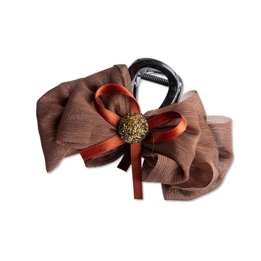 Fabufabu 2 - piece set of chiffon bow hair clips brown & red color - fabufabu design store