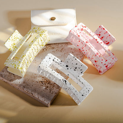 Fabufabu 3-piece bundle set of yellow+white+red color double-row medium claw hair clips - fabufabu design store