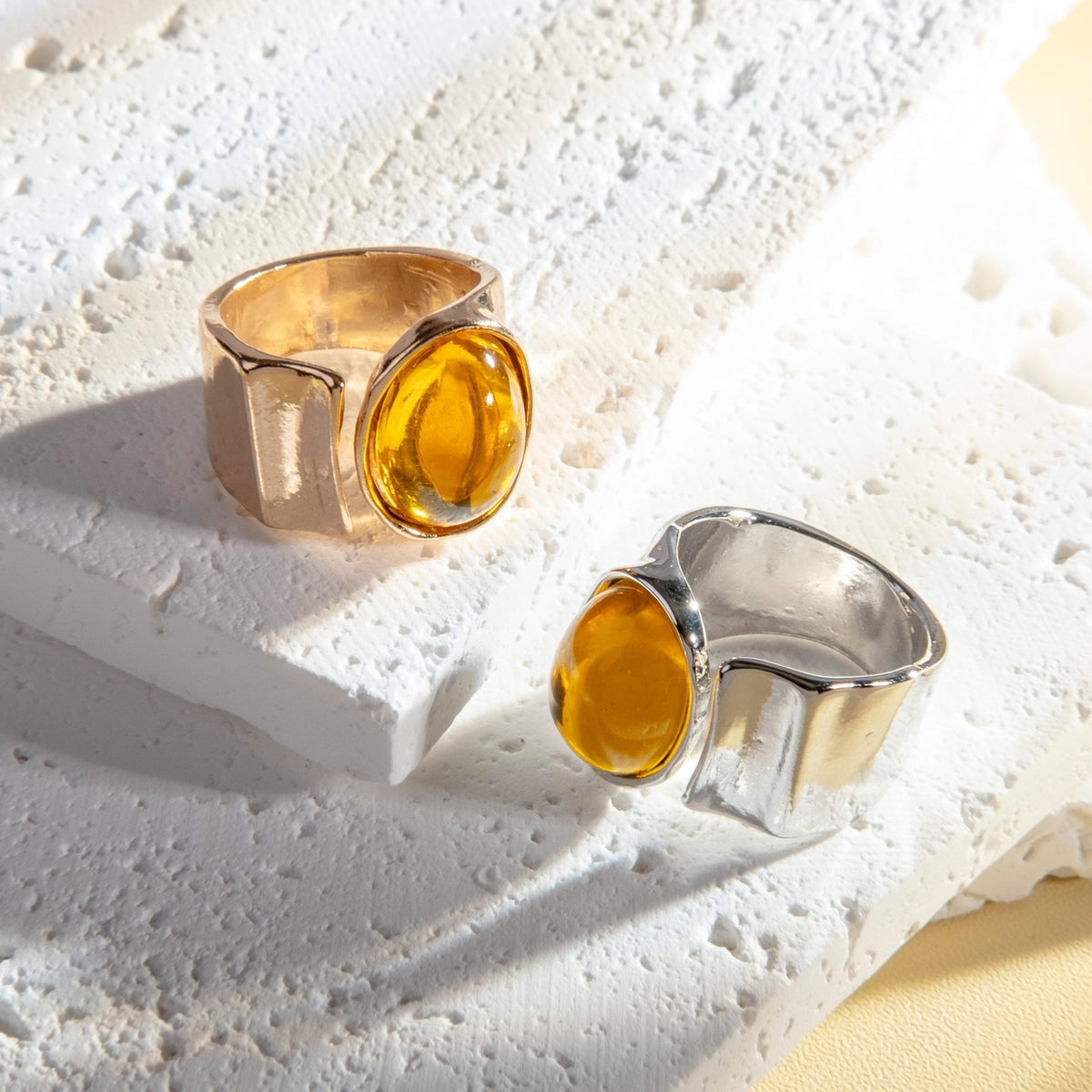 Fabufabu Gold Silver Oval Stone Rings - fabufabu design store