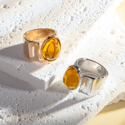 Fabufabu Gold Silver Oval Stone Rings - fabufabu design store