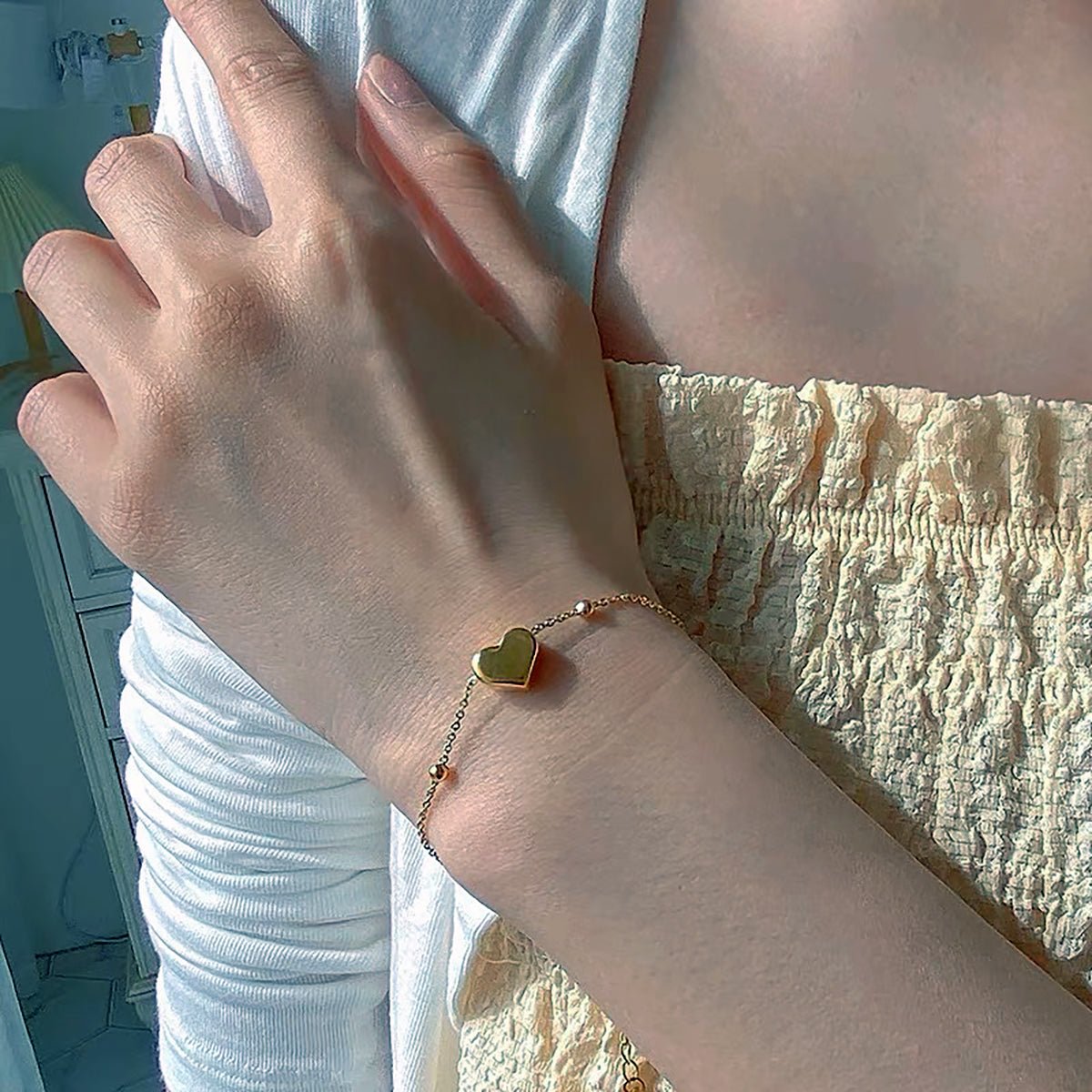 Love Heart Charm Chain Bracelet titanium steel Lucky Bracelet - fabufabu design store