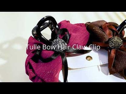 Fabufabu 2-piece set of chiffon bow hair clips brown & red color
