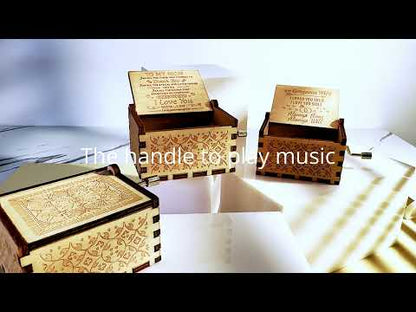 Engraved Vintage Hand Cranked Wooden Music Box