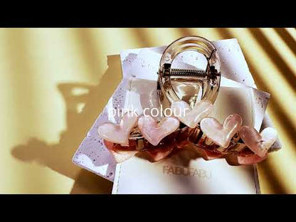 Fabufabu 2-piece bundle set of Korean style heart-shaped hair clip blue & pink colour