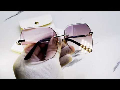 Oversized Rimless Diamond Cutting Lens Sunglasses
